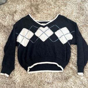 American Eagle Navy Sweater with Vintage Pattern